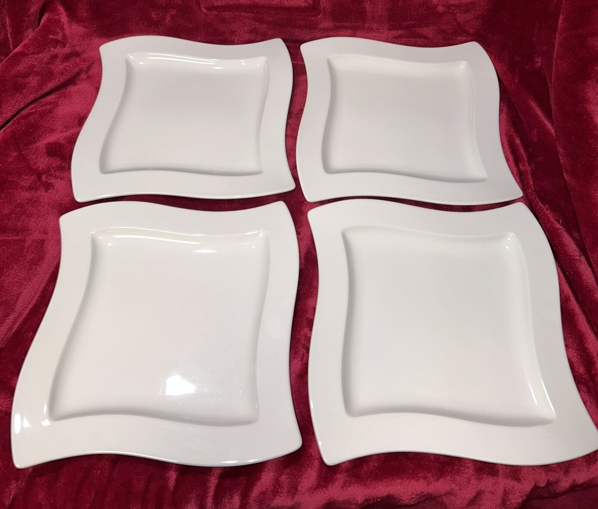 4 Villeroy & Boch NEW WAVE White Square Dinner Plates Premium