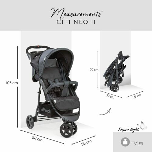 New Hauck Citi Neo II 3 Wheel Pushchair Pram Buggy upto 4 Years in Caviar BLACK - Picture 2 of 6