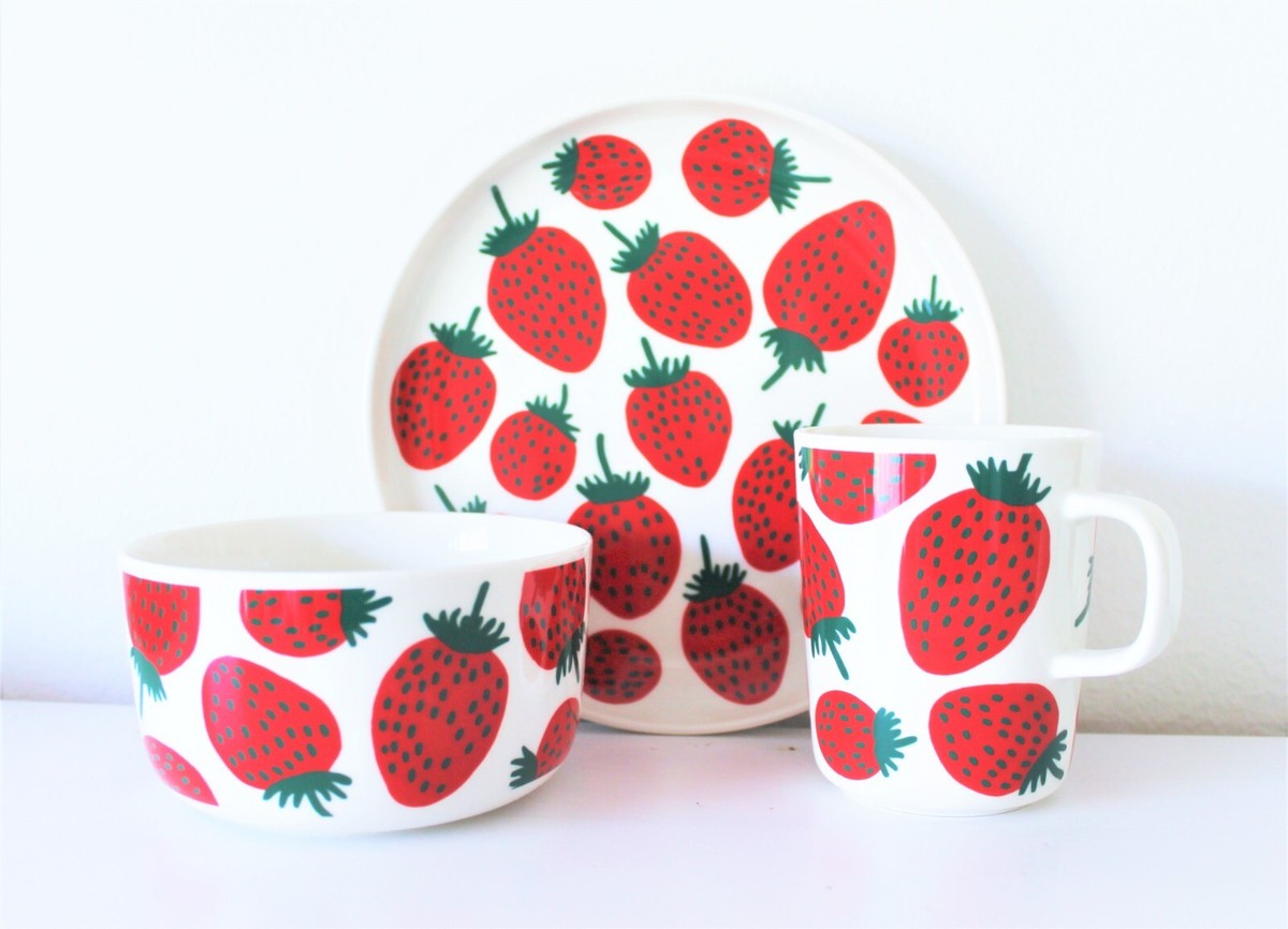 marimekko マンシッカ　プレートセット Marimekko Mansikka / Strawberry dish * 3 Mug+Plate+Bowl | eBay
