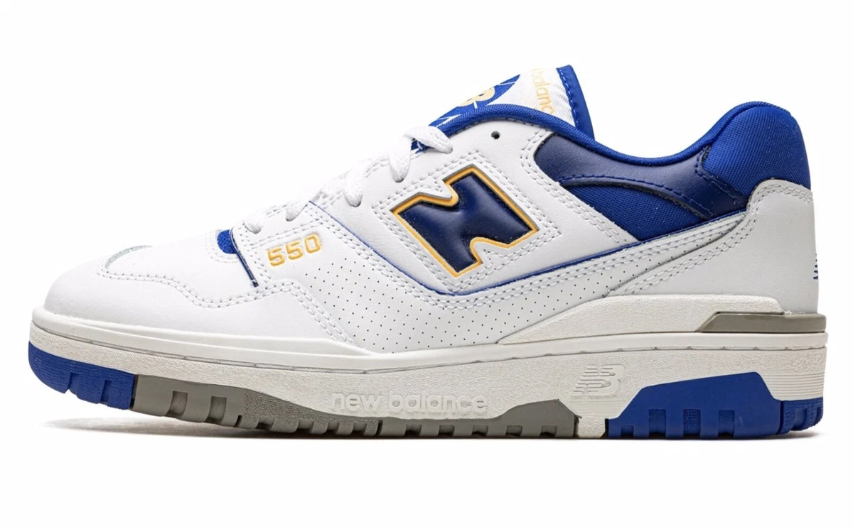 DS MENS NEW BALANCE BB550 WTN LAKERS WHITE BLUE YELLOW SZ 8 BOX DEFECT