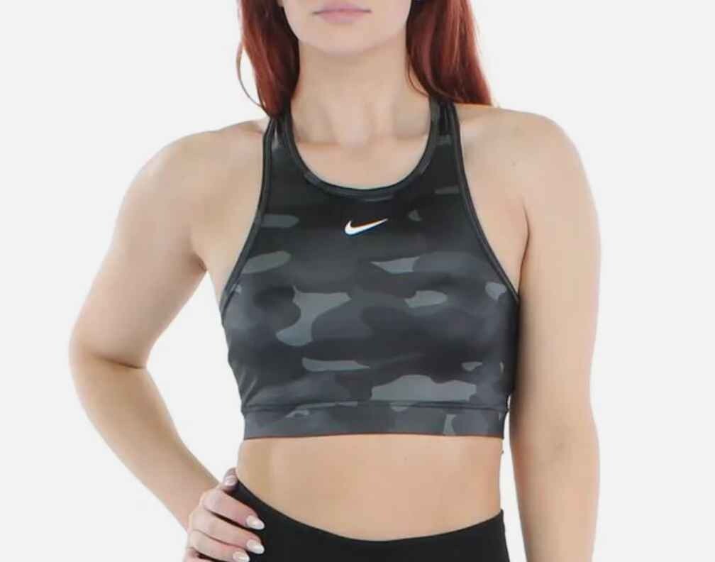 BNIP Nike Womens Camo Print Medium Support Sports Bra, Size XS, Charcoal, DD1199 | eBay UK