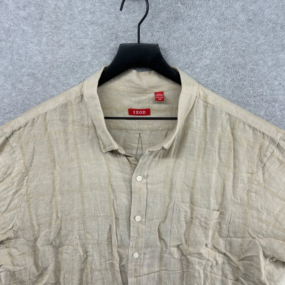 Izod Shirt Mens Size XXL Beige Striped Short Sleeve Button Up Camp Bowling - Image 4 of 4