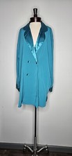 VTG 1980s Victoria  s Secret Gold Label Teal Satin Sleep Shirt Button Front L