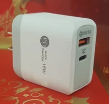 Fast PD Wall Charger Dual Port QC 3.0 Type C And USB A Quick Charge White