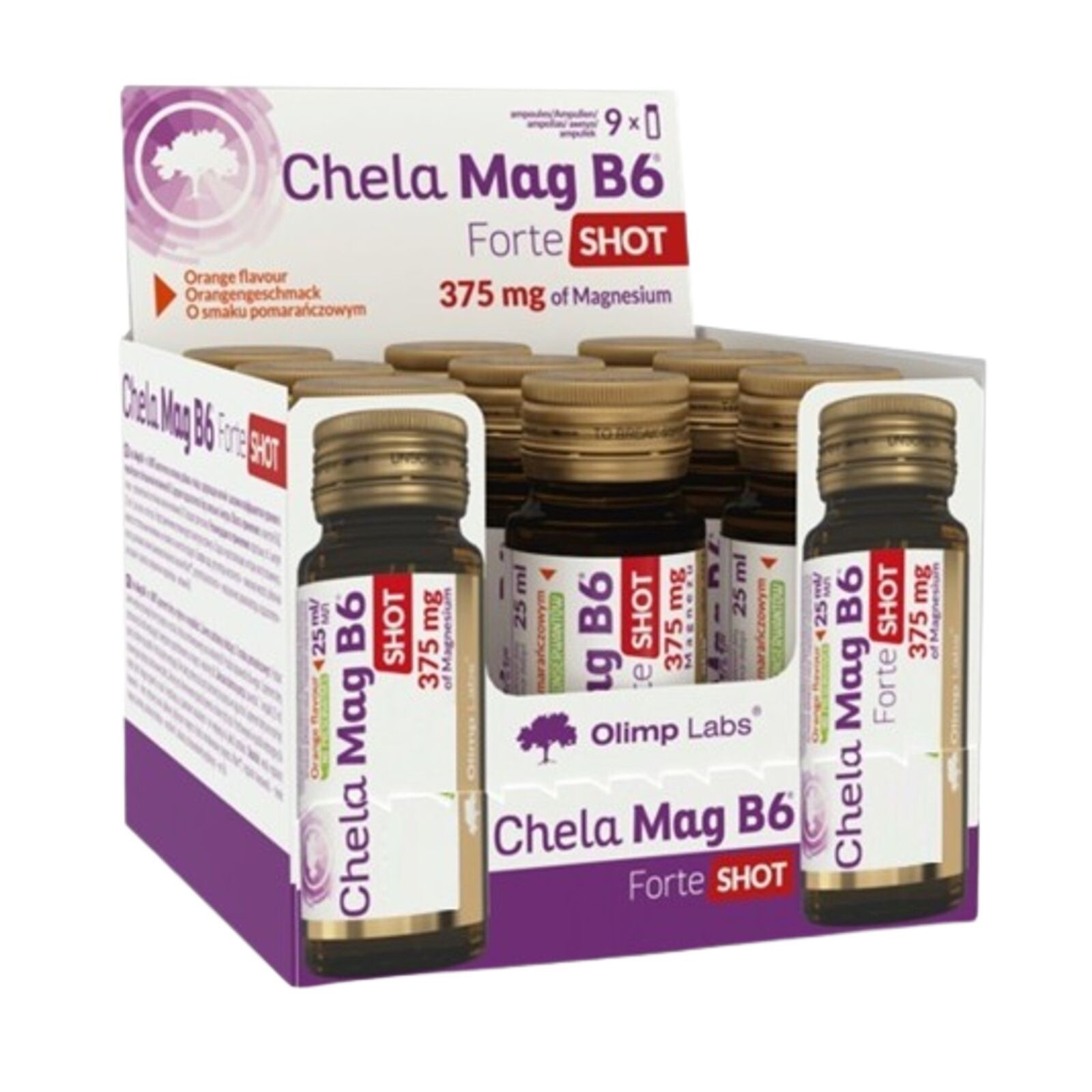 OLIMP CHELA-MAG B6 FORTE SHOT VITAMIN B6 MAGNESIUM CHELATE DRINK 9X25ML ORANGE