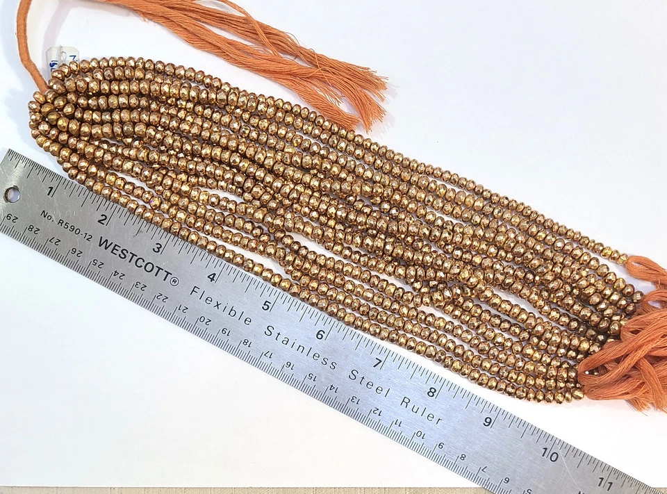 15 Strands 5.5mm Rose-Gold-Plated Faceted Pyrite Rondelle Beads 10" Strands Foto 2 de 4