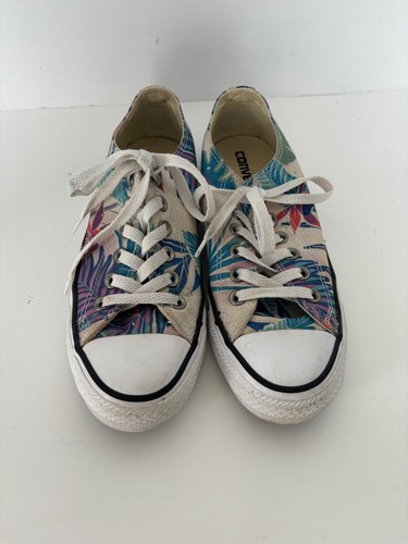 Zapatilla deportiva baja Converse patrón de hojas tropicales para mujer talla 7 niño joven talla 5 encaje - Imagen 6 de 9