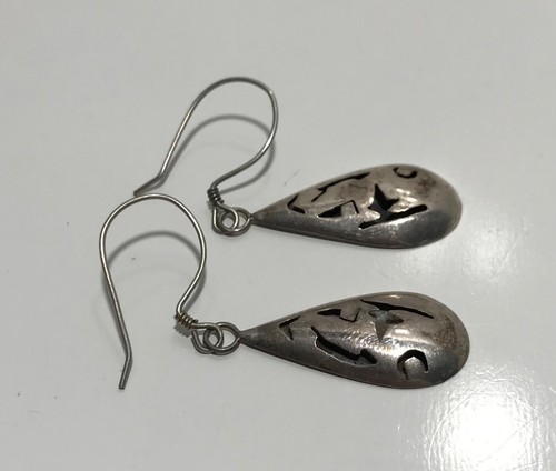 Vintage Sterling Silver Hollow Shadow Box Dangle Teardrop Earrings - Picture 7 of 13