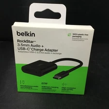 Authentic Belkin Rockstar 3.5MM Audio + USB-C Charge Adapter - Black Brand New