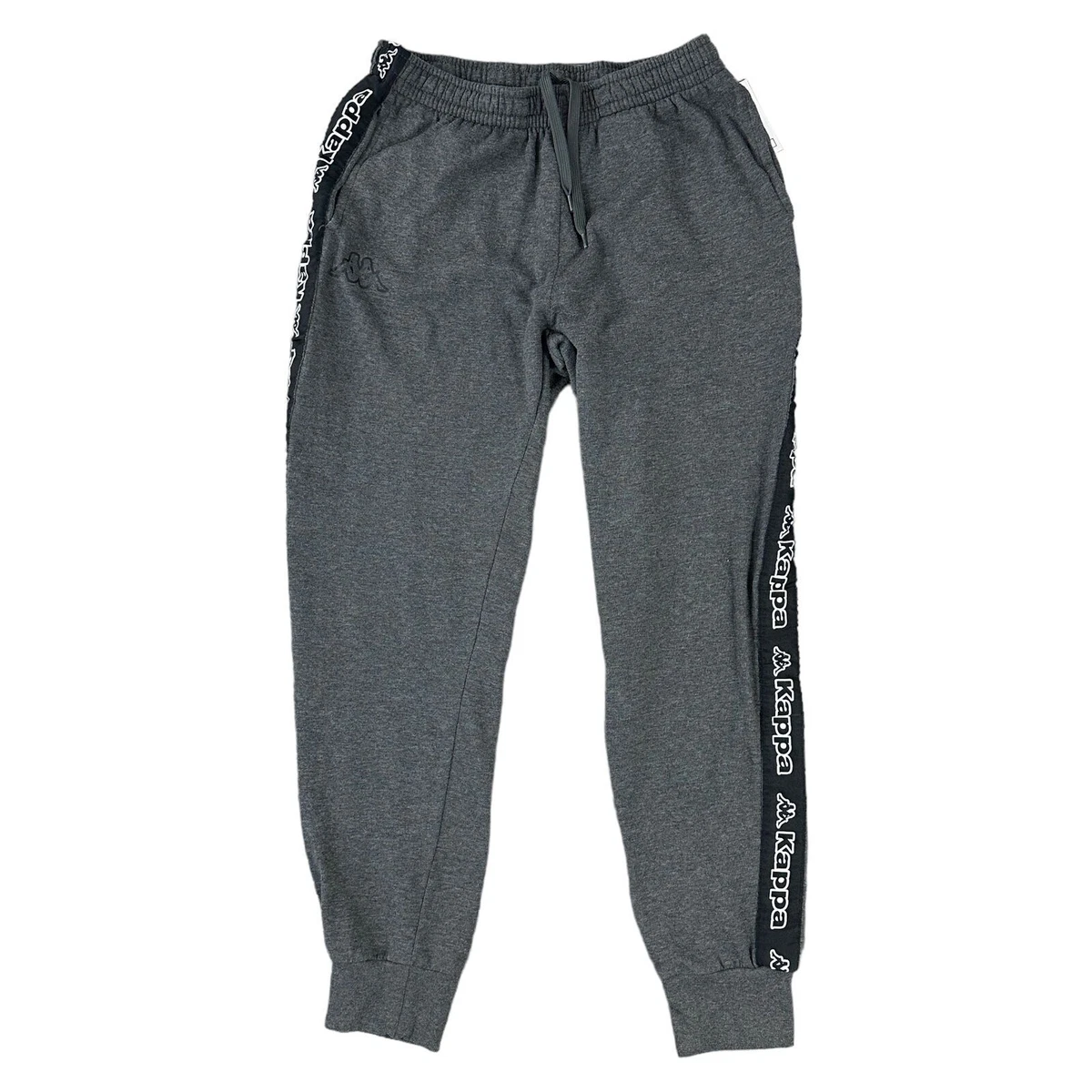Kappa Joggers Cuffed Tape Logo Retro 90s Grey Tracksuit Bottoms