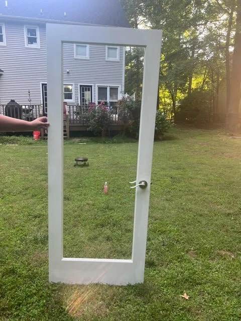 Wood Door with Glass Middle, hingers, and door knob, 100$ OBO - Image 2 of 4