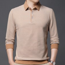 ZONBAILON Outdoor Classic Men's Winter Thickened Long Sleeve Stripe Polo Shirt