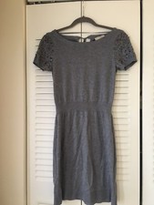 Ann Taylor Loft Grey Sweater Dress Embellished Short Sleeves XS EUC