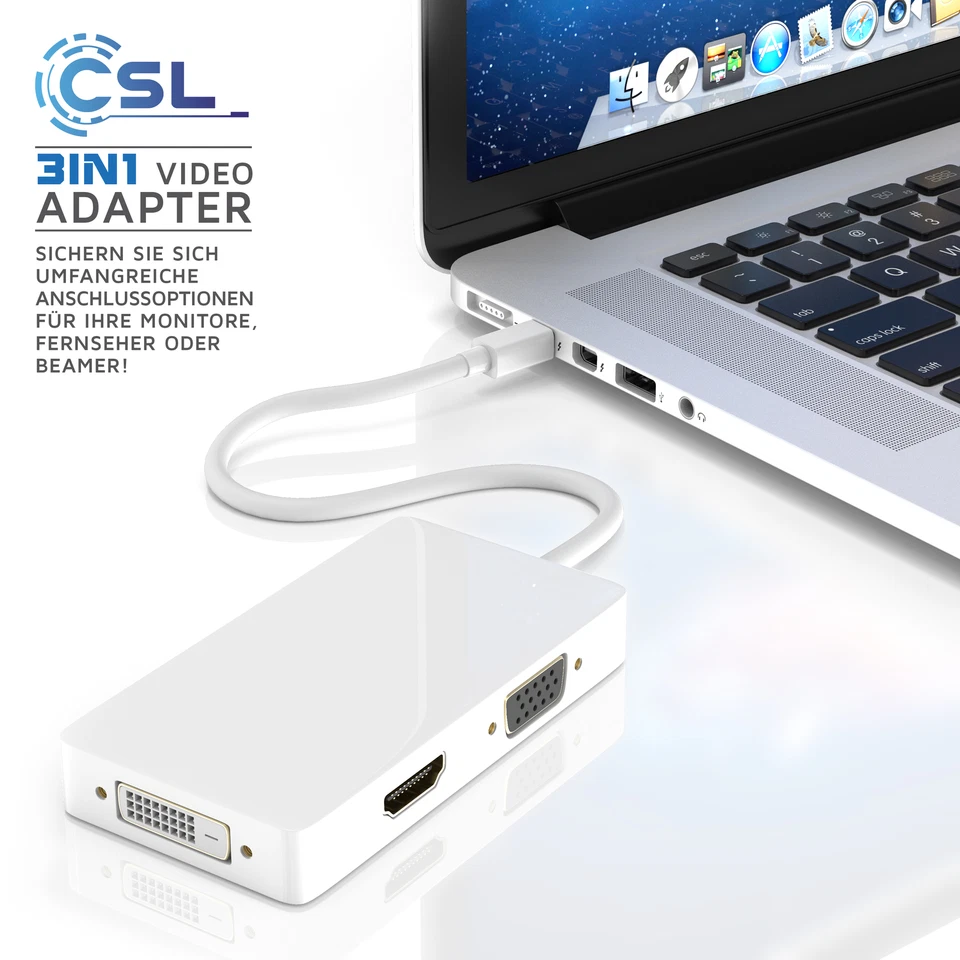 CSL 3in1 Mini Display Port zu HDMI + DVI + VGA Adapter / Konverter für PC & MAC - Bild 4 von 4