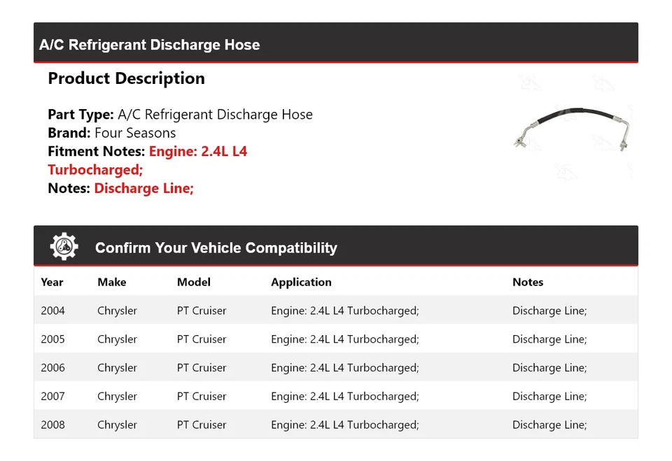 适用于 2004 - 2008 年克莱斯勒 PT Cruiser 空调制冷剂放电软管 2005 年 4 季 — 第 2/4 张图片