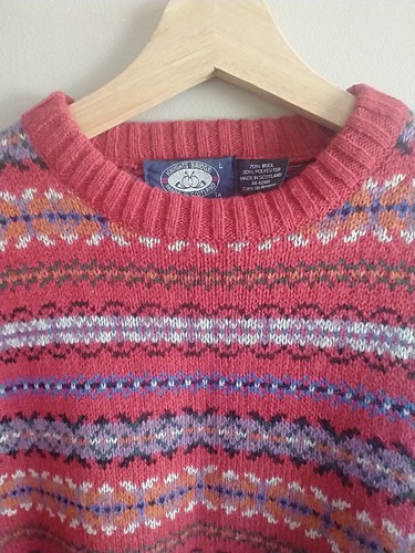 Vintage Knights Bridge Man's Wool Sweater L Fair Isle Pullover Scotland Red - Picture 7 of 7