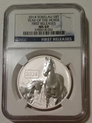 Tokelau 2014 1 oz Silver $5 Year of the Horse MS69 NGC First Releases - Photo 1/2