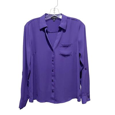 The Limited Button Down V Neck Blouse Business Casual Purple Size Small