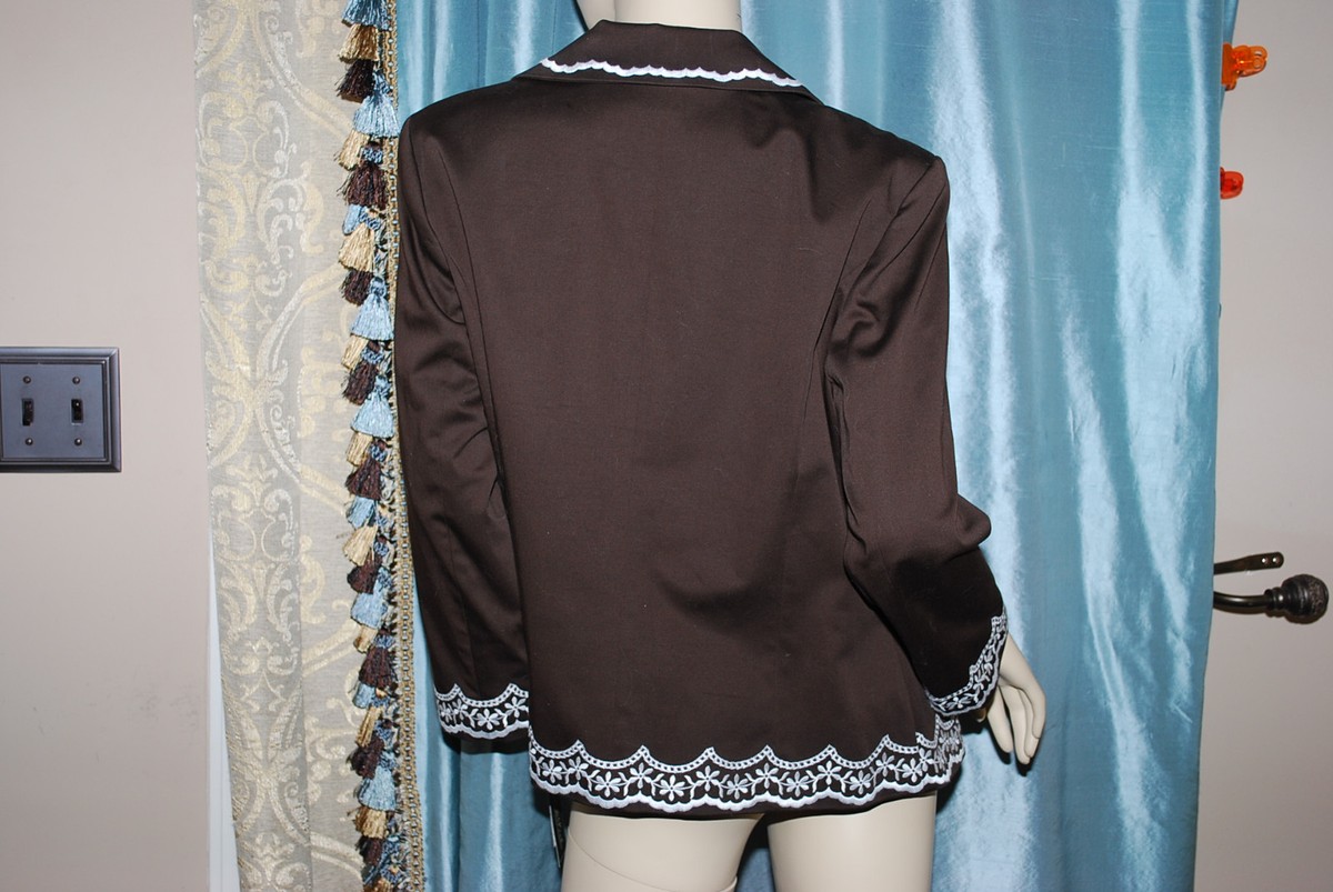 Veste Femme Peck & Peck - Taille 12 - Marron Brodé Blanc - Occasion Très Bon état - Style Blazer