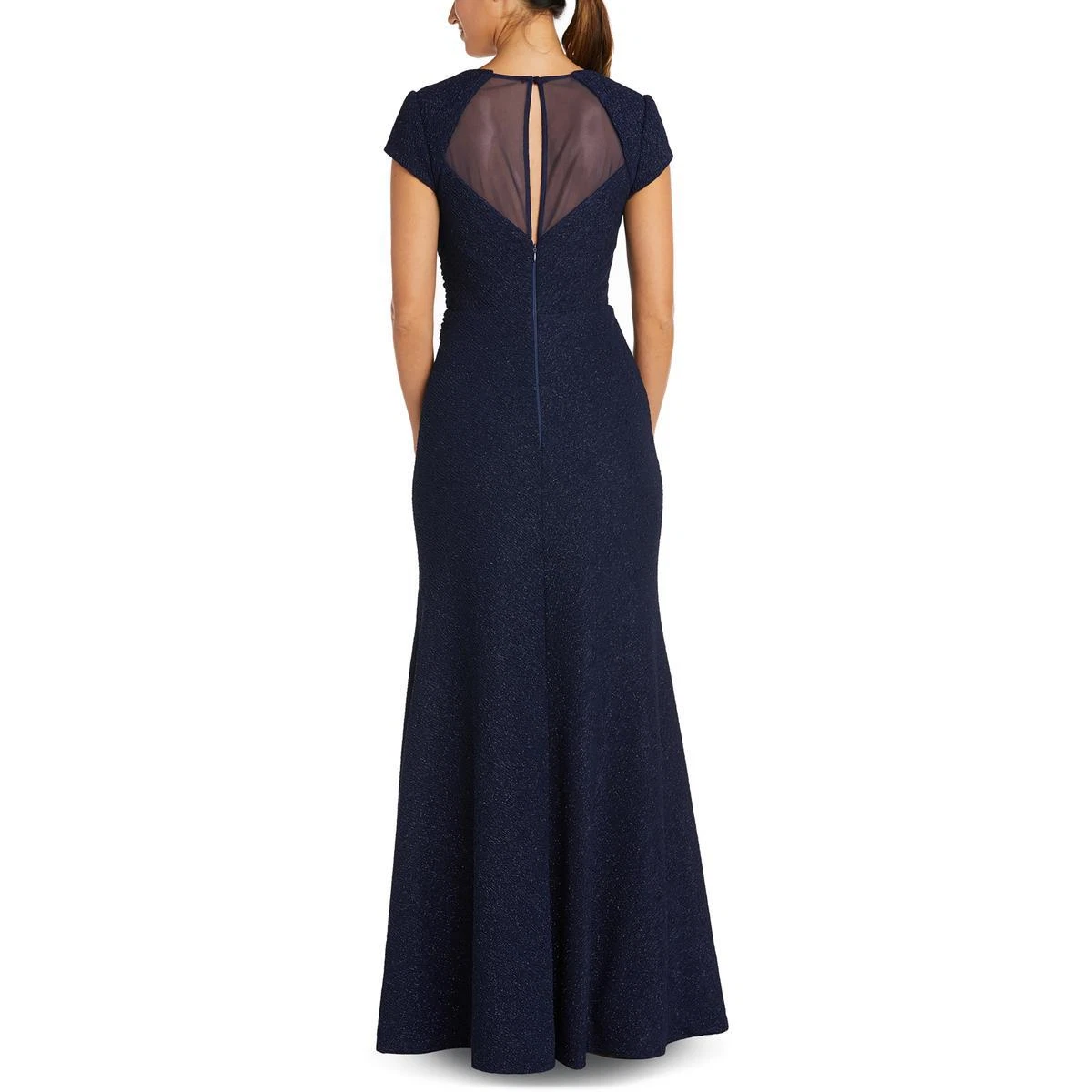 NW Nightway Womens Navy Glitter Maxi Evening Dress Gown Petites 10P BHFO 6816