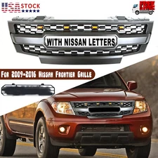 Front Grille For 2009-2016 Nissan Frontier Bumper Grille W/Letters&Lights Black