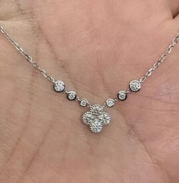 2Ct Round Lab-Grown Diamond Clover Charm Pendant in 14K White Gold