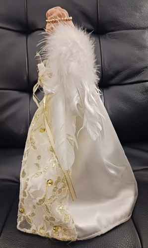 Kurt Adler UL 10-Light 12" Ivory Lace Sequin Feather Wing Gold Angel Treetop EUC - Picture 5 of 11