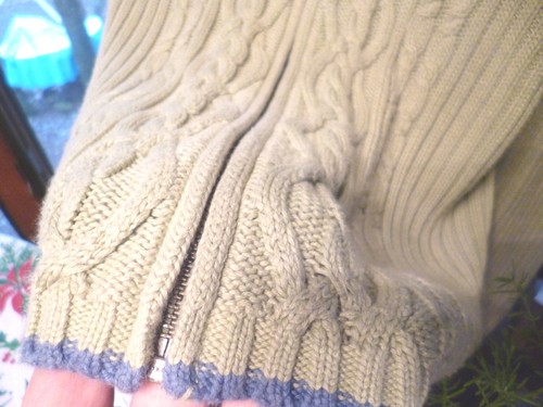 Girls LANDS END Cable Knit Zip Up Hooded Sweater Green w/Blue Trim Size 16 XL - Picture 3 of 6