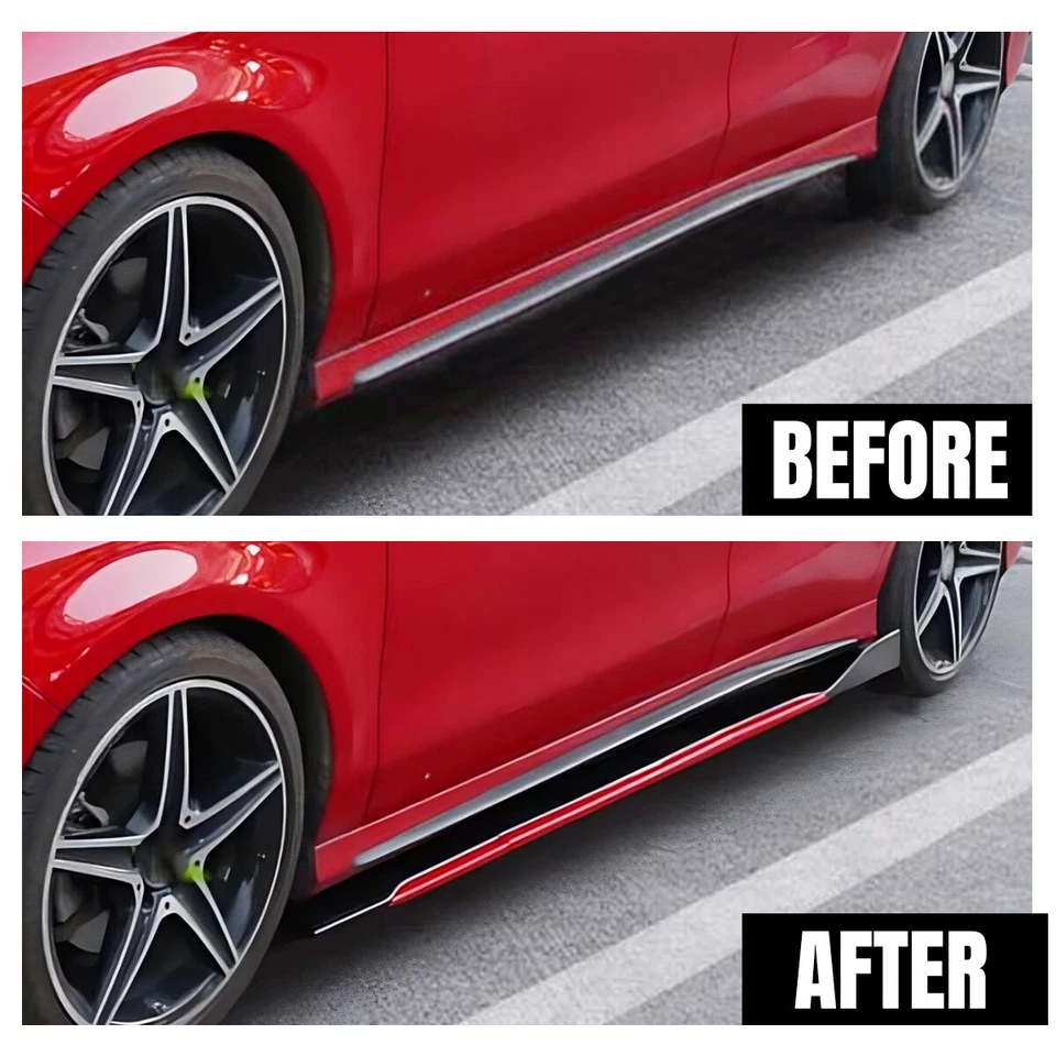 For  Porsche Cayenne 86.6" Grossy Black Red Side Skirts Extension Splitter Lip Foto 3 de 4