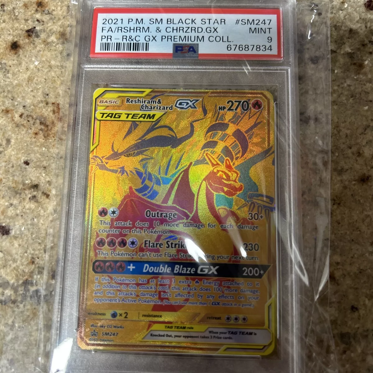 PSA 9 Pokémon Reshiram & Charizard GX SM247 Gold Promo Premium Collection