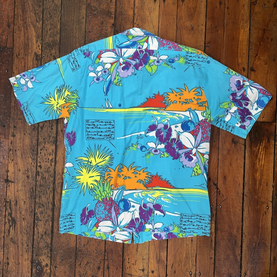 Vintage Original Jams Hawaii Surf Line Button Up Shirt Medium Blue Made