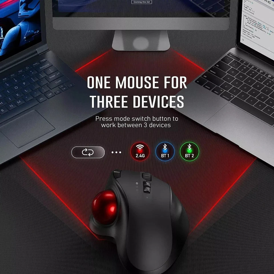Trackball Wireless Mouse Pro Rechargeable Bluetooth 2.4G Mice - Adjustable DPI - Image 4 of 4