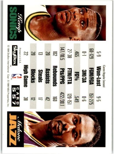 1993-94 SKYBOX PREMIUM #SS7 SHAWN KEMP / KARL MALONE SHOWDOWN SERIES - Picture 2 of 2