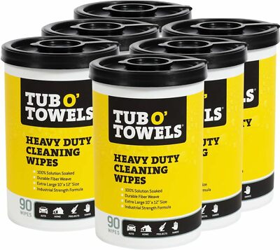 Tub O' Towels TW90 Heavy Duty 10'' x 12'' Multi-Surface Cleaning Wipes 90 Ct 6 Pk