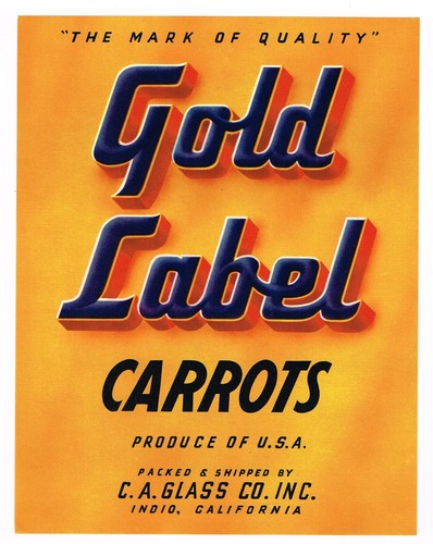 ORIGINAL CRATE LABEL RARE C1950 VINTAGE GOLD LABEL GLASS CO. INDIO CALIFORNIA - 第 1/1 張圖片