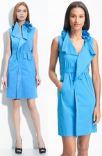 Elie Tahari Camille Ruffled Collar Delta Blue Stretch Poplin Faux Wrap Dress 10