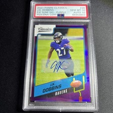 2021 Panini Classics J.K. Dobbins #28 Auto Purple /15 PSA 10 Ravens