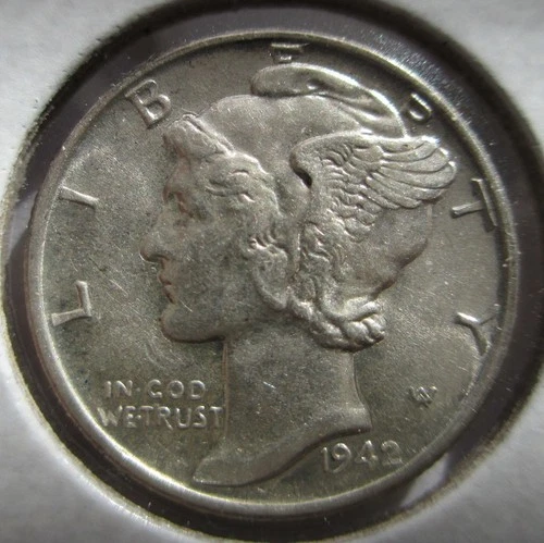 1942 Philadelphia Mint silver Mercury Dime in Almost Uncirculated Condition