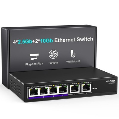 10Gbe Ethernet Switch Unmanaged mit 2 x 10Gb RJ45Ports   4 x 2.5Gb BaseTPorts...