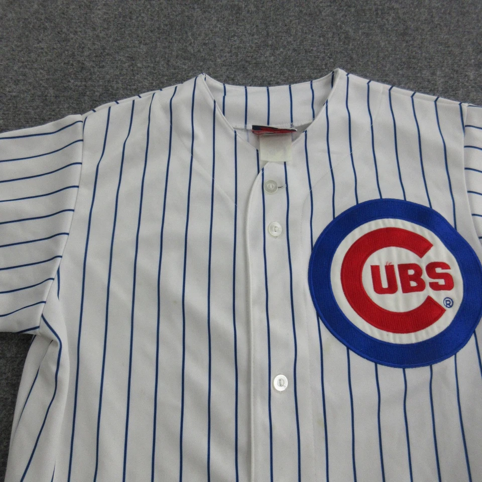 Camiseta deportiva juvenil de los Chicago Cubs MLB blanca azul béisbol Soriano 12 botones a rayas Foto 4 de 4
