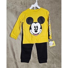 Disney Mickey Mouse Clubhouse Kids Yellow Long Sleeve Shirt Black Pants Set 24M