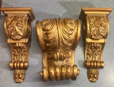 3 Acanthus Leaf  Curtain Rod Holders / Corbels Drapery Sconces 9''&11''Tall