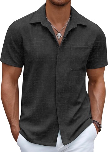 Men's Casual Linen Beach Shirt Button Down Summer Shirt Hawaiian Shirts - Afbeelding 7 van 65
