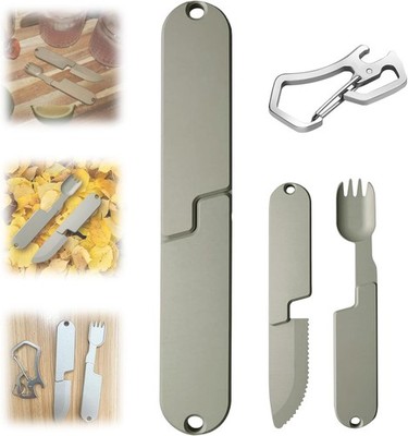 2 in 1 Camping Eating Utensils Set, Respectivem Portable Detachable Silver 
