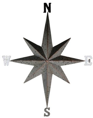 Upper Deck Magoo's 23.5'' Compass Rose Star Wall Decor,Plaques & Signs, Silver