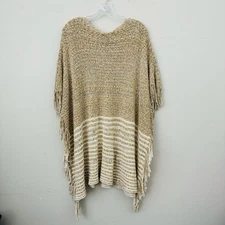 Angie Beige And White Long Fringe Sleeve Shawl Women’s One Size