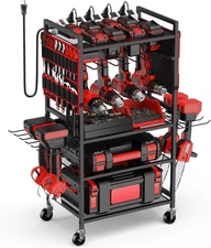 Garage Large Power Tool Organizer Cart with 20A Charing Station