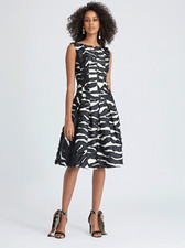 Oscar De La Renta Black Ivory Zebra Print Fringe Cocktail Dress US 6 M NWOT