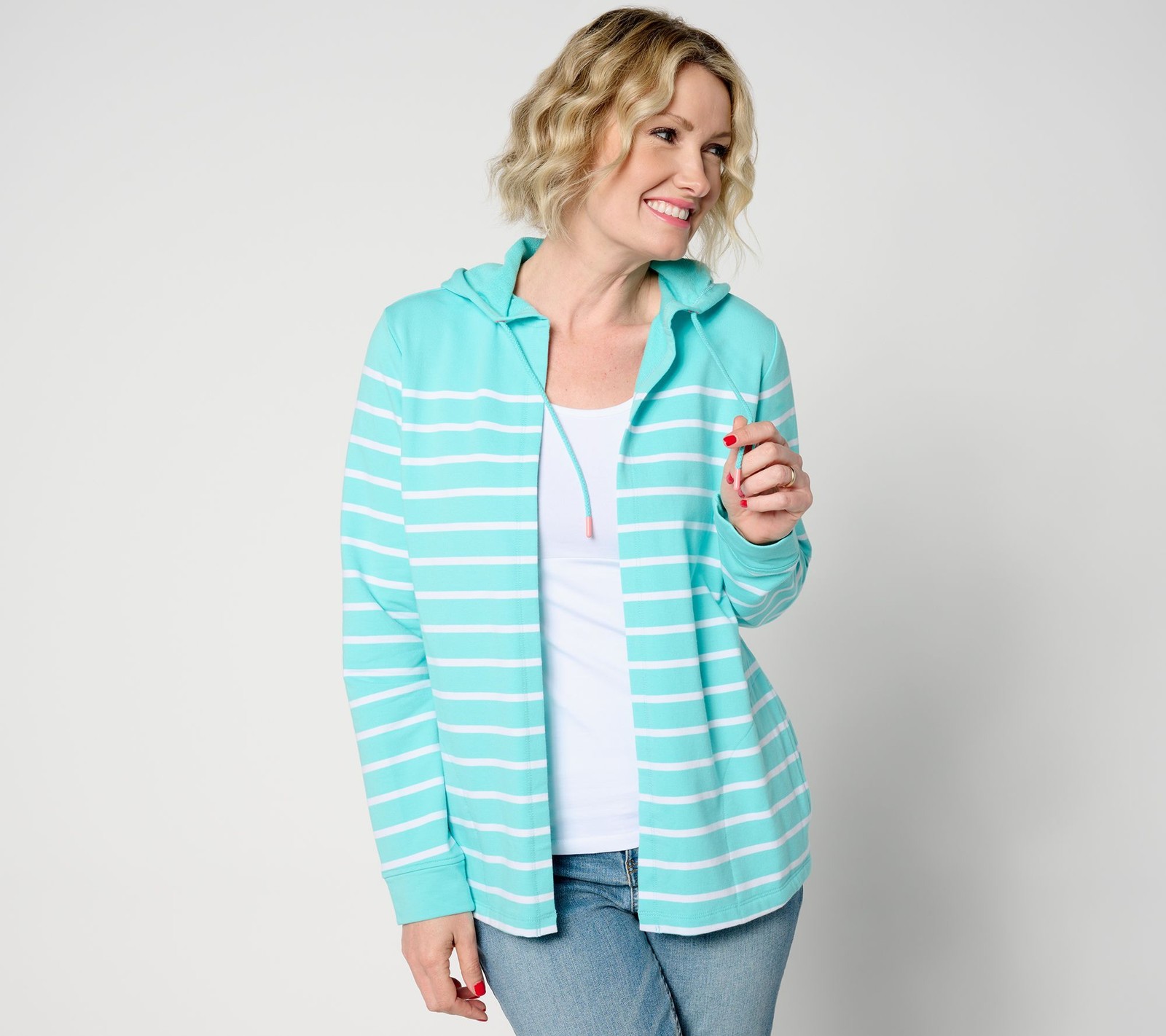 Denim & Co. Women's Petite Jacket PL Active Americana French Terry Blue A649401