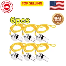 Stainless Steel Referee Coach Sports Whistle Loud Whistle with Lanyard 6pcs